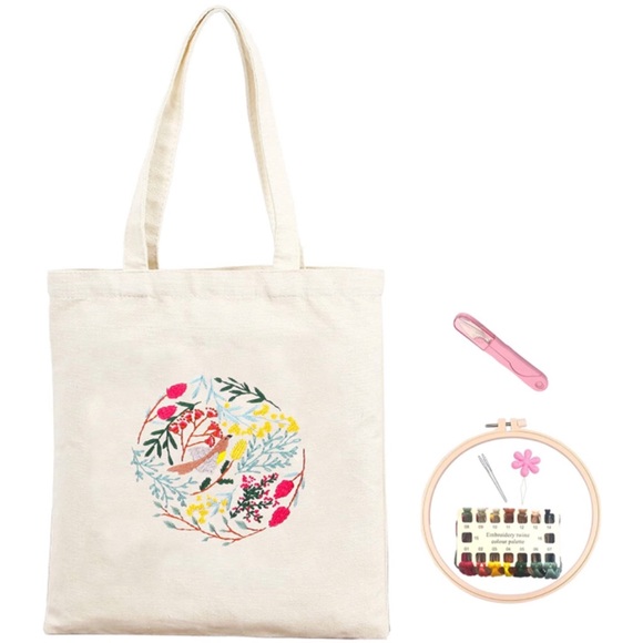 Handbags - DIY Embroidery Printed Canvas Starter Kit Tote Bag